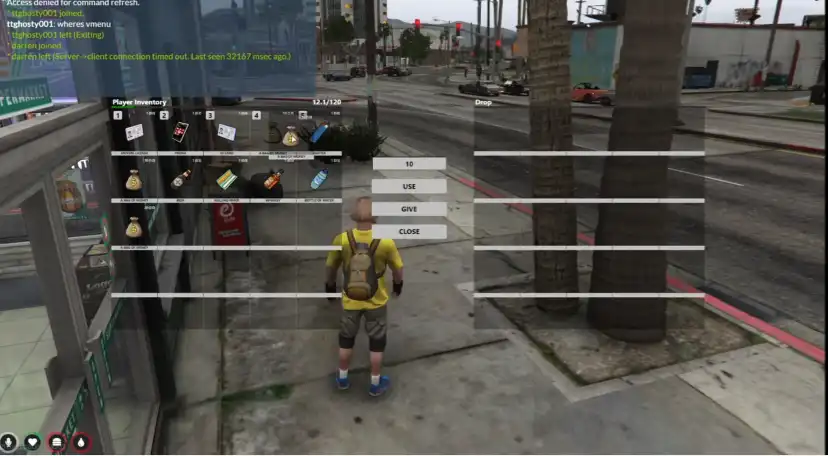 QBCore Money Bag script for FiveM displaying an interactive inventory system for managing in-game currency