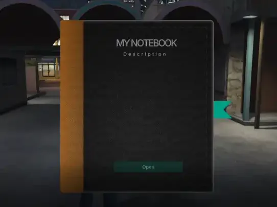 QBCore Notebook Script – Interactive notebook system for writing, saving, and organizing notes in FiveM roleplay.