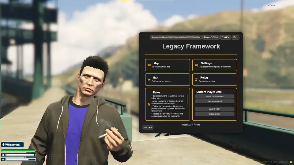 QBCore Simple Pause Menu – A streamlined FiveM pause menu with player data, settings, and map access.