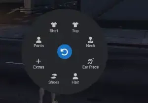 QBCore Radial Clothing Menu for FiveM, enabling quick outfit customization with an intuitive selection wheel