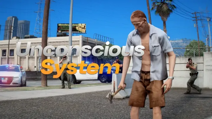QBCore Unconscious System for FiveM, showcasing a knocked-out character with police intervention.