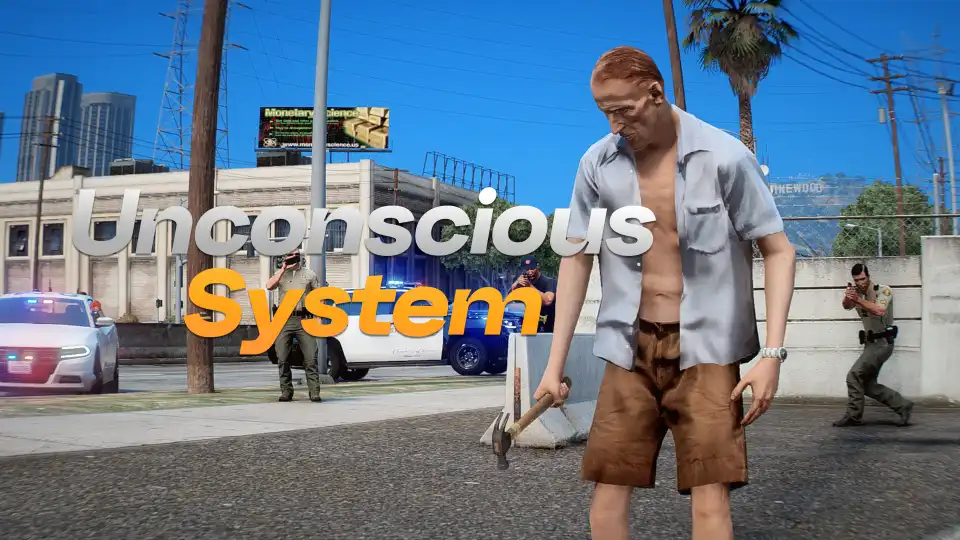 QBCore Unconscious System for FiveM, showcasing a knocked-out character with police intervention.