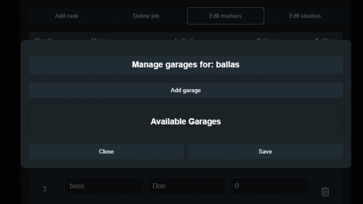 ESX job garage management UI for Ballas gang