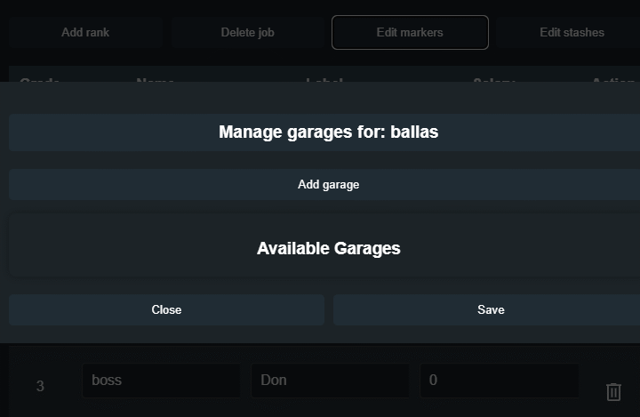 ESX job garage management UI for Ballas gang