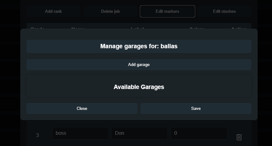 ESX job garage management UI for Ballas gang