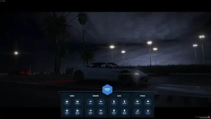 QBCore vehicle control menu with interactive UI for doors and extras