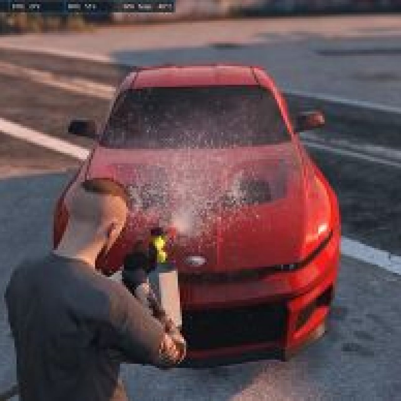 FiveM ESX Pressure Gun Script cleaning a red car with water spray