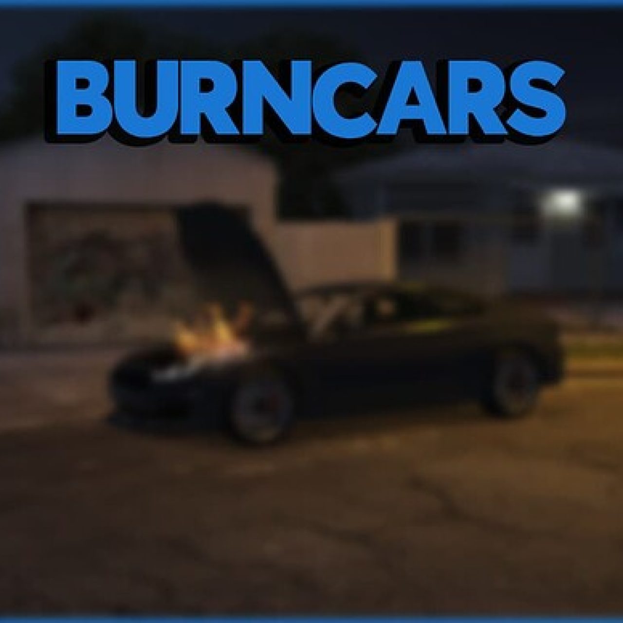 GTA V BurnCars script with a burning vehicle at nigh