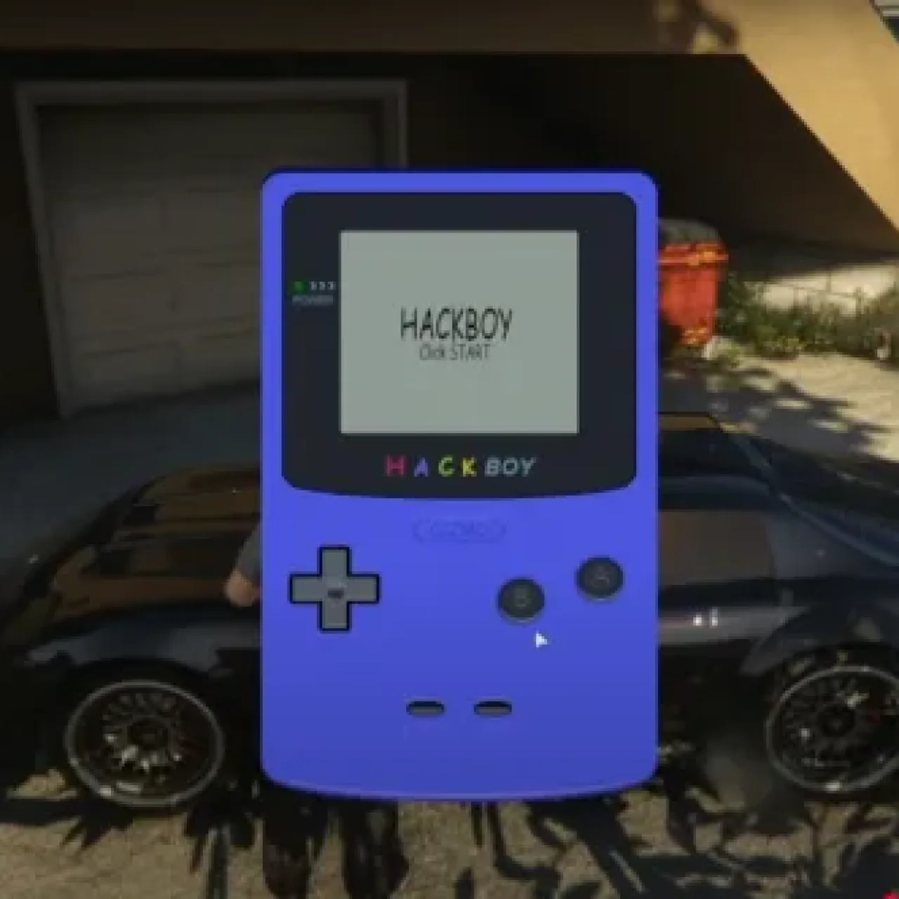GTA V RP player using ESX Car Hack script with retro-style hacking device interface