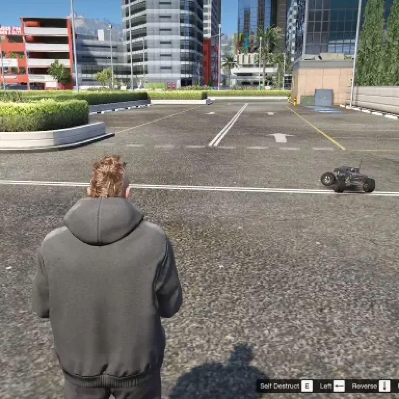 Player using ESX Car Resource Script to control a remote vehicle in GTA-style game.