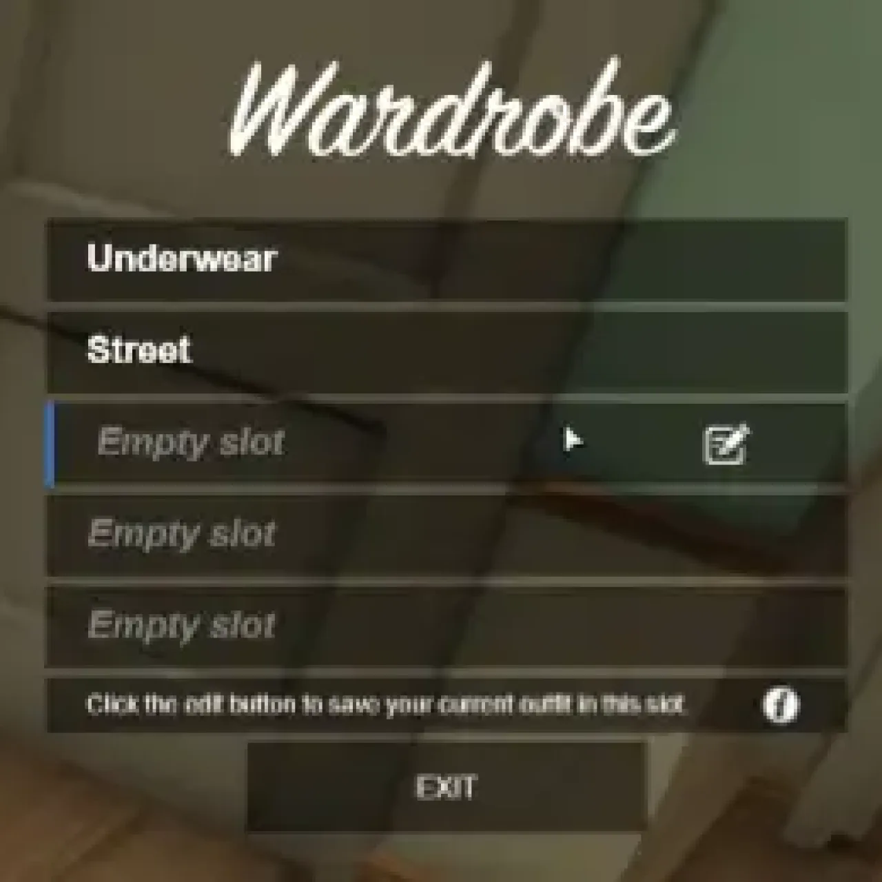 GTA V RP wardrobe menu using ESX CleanUI Wardrobe Script with outfit slots