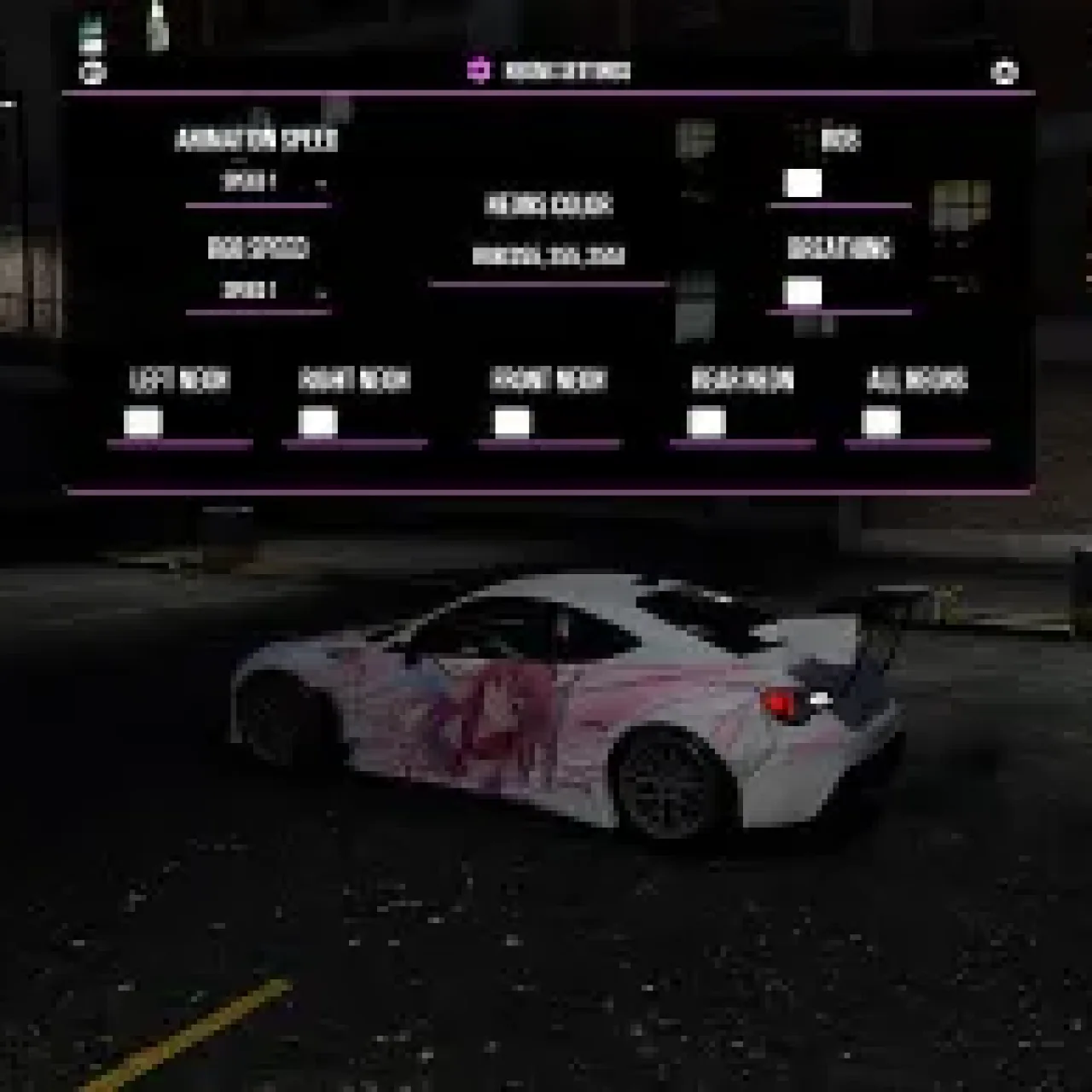 GTA V RP ESX Headlights Script for customizing vehicle neon lights and headlight colors.