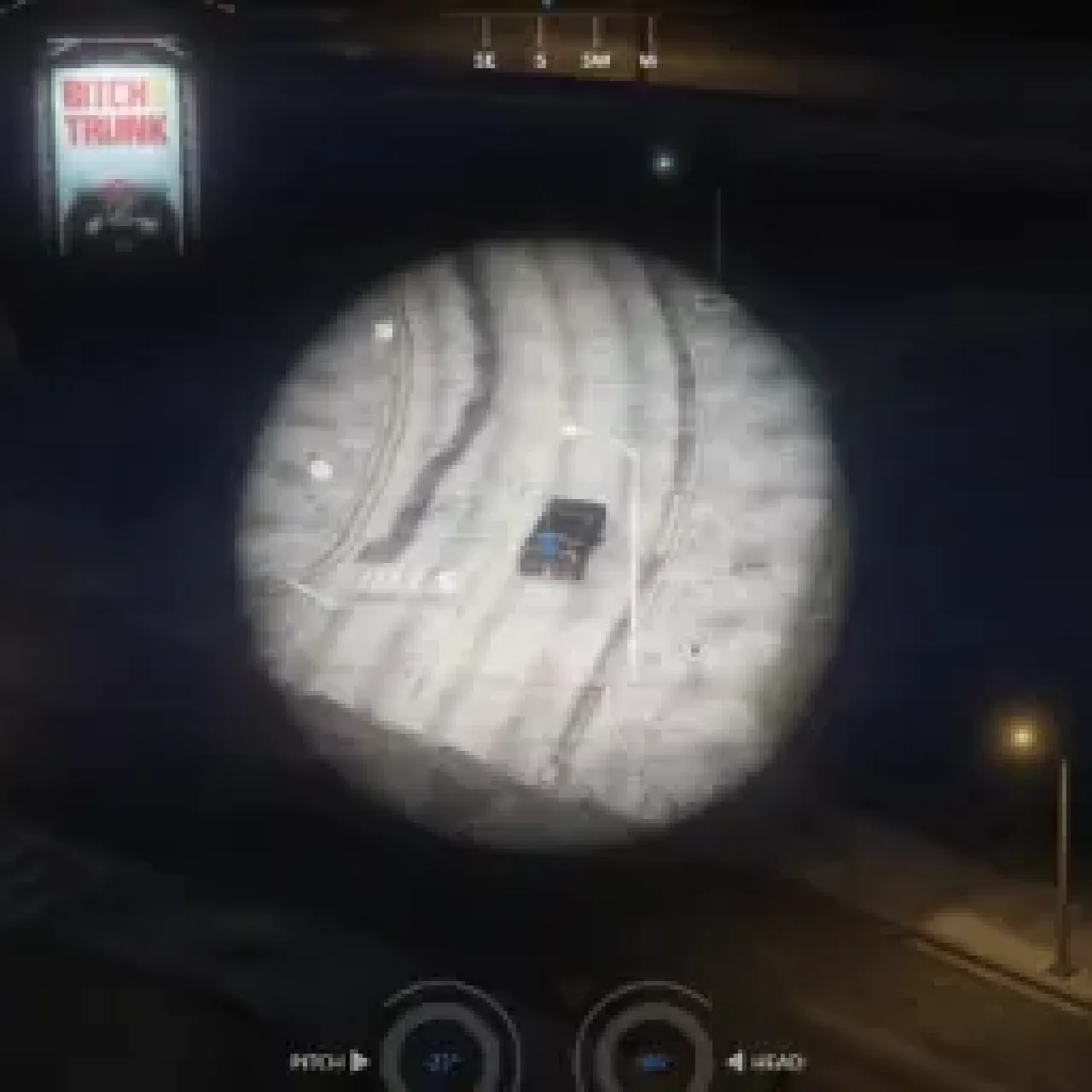 FiveM screenshot of ESX Helicopter Camera Script showing a police helicopter spotlight tracking a vehicle at night.