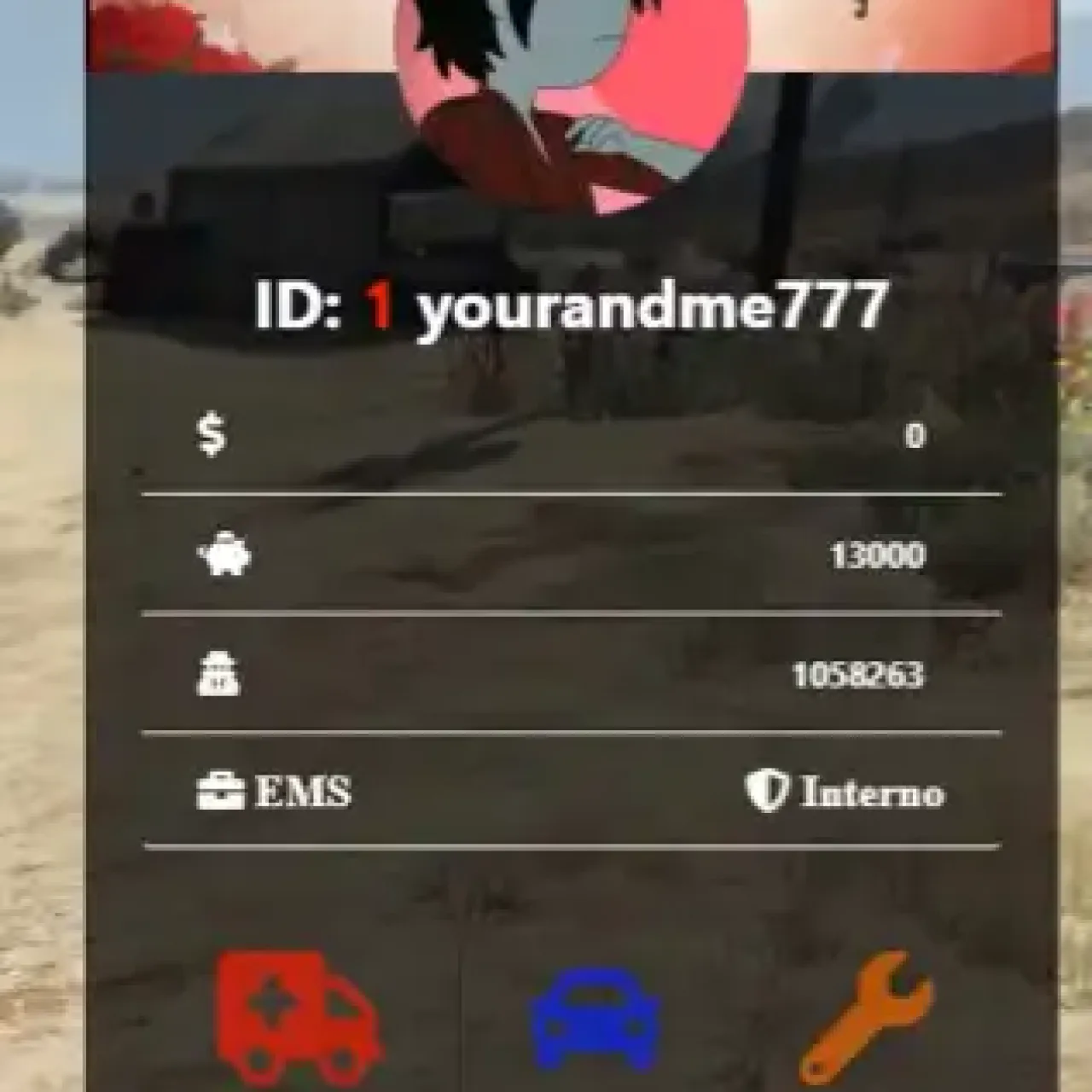 ESX info panel showing player ID, job, cash, and bank details in FiveM