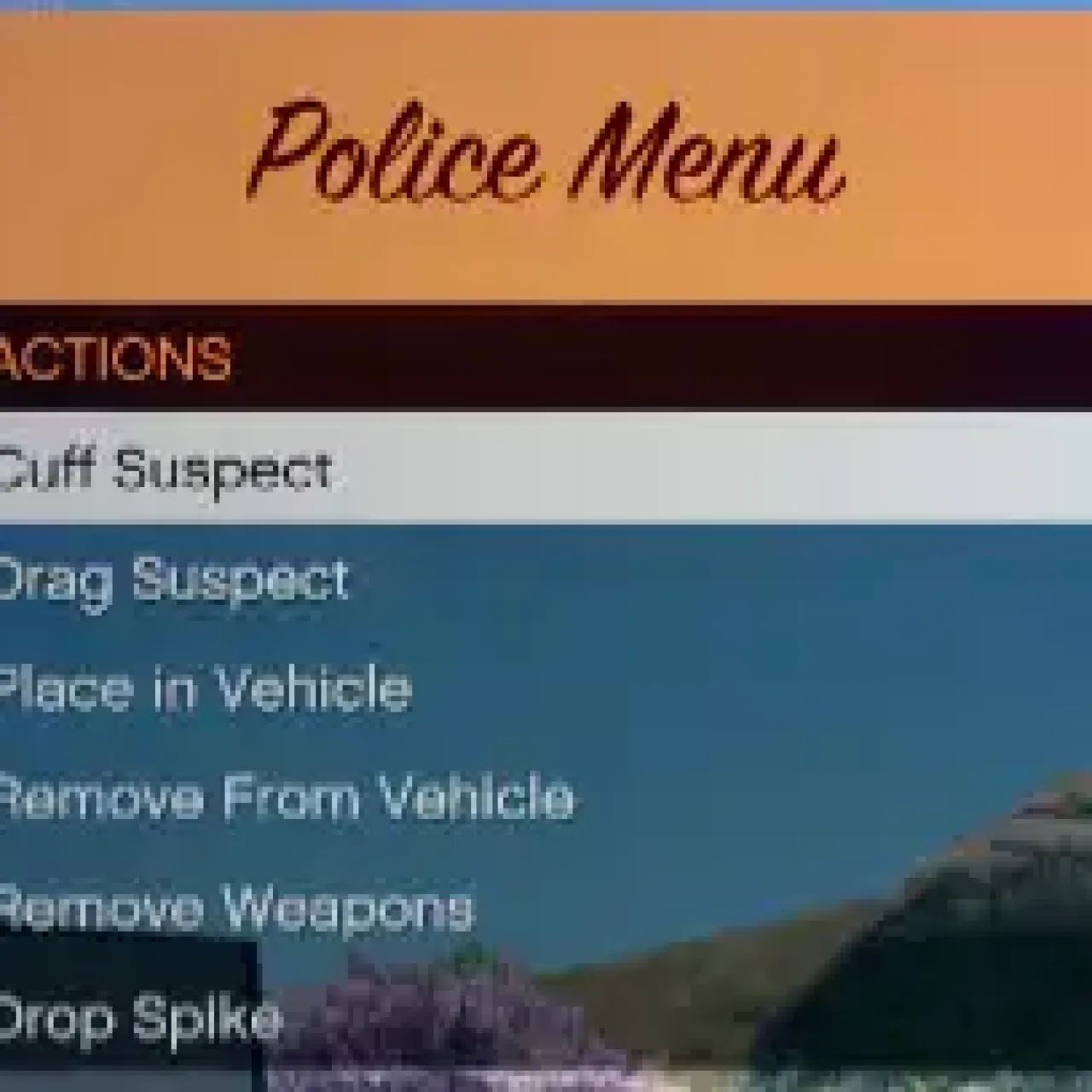 ESX Police Menu interface with arrest and vehicle actions in FiveM