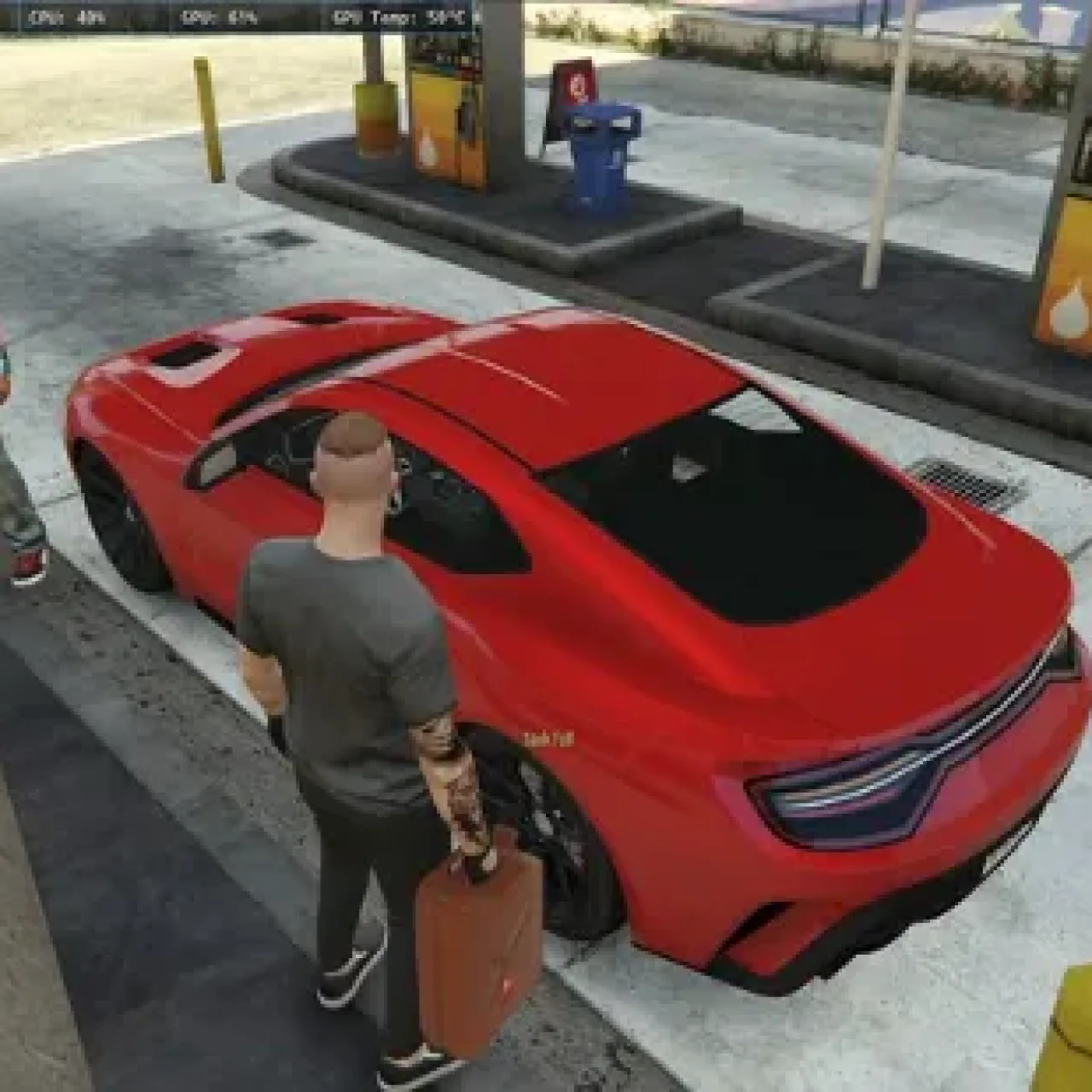 GTA V ESX Refuel Pump Script - Player refueling red sports car at gas station