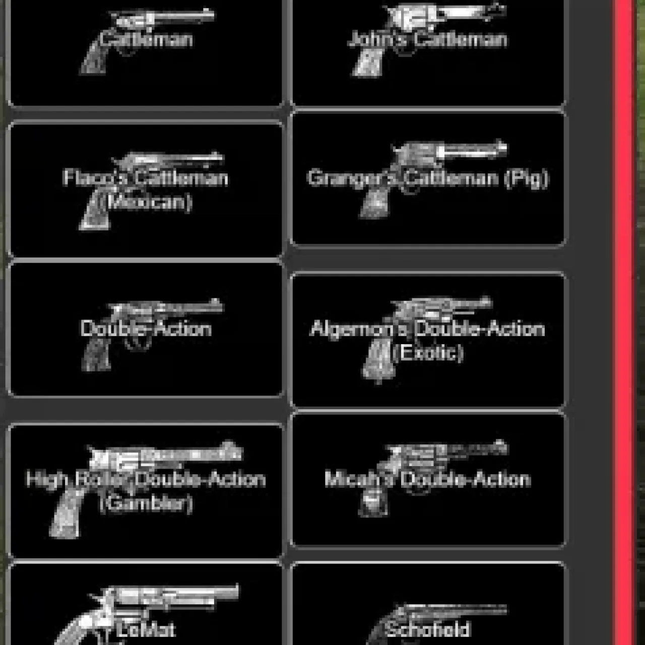 ESX weapon trainer menu with categorized gun selection and icon grid