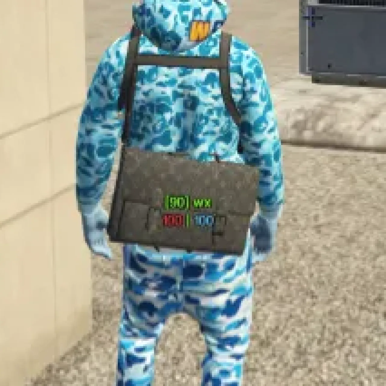 Player with HUD display showing stats using ESX User Script in GTA RP.