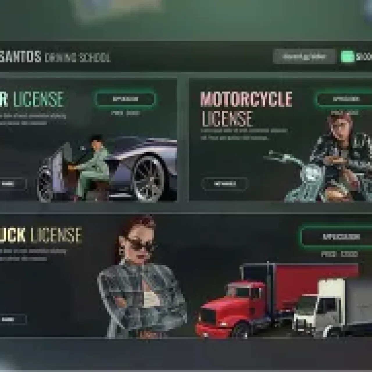 Driving license selection menu from ESX Vehicle Driving School Script in GTA RP.