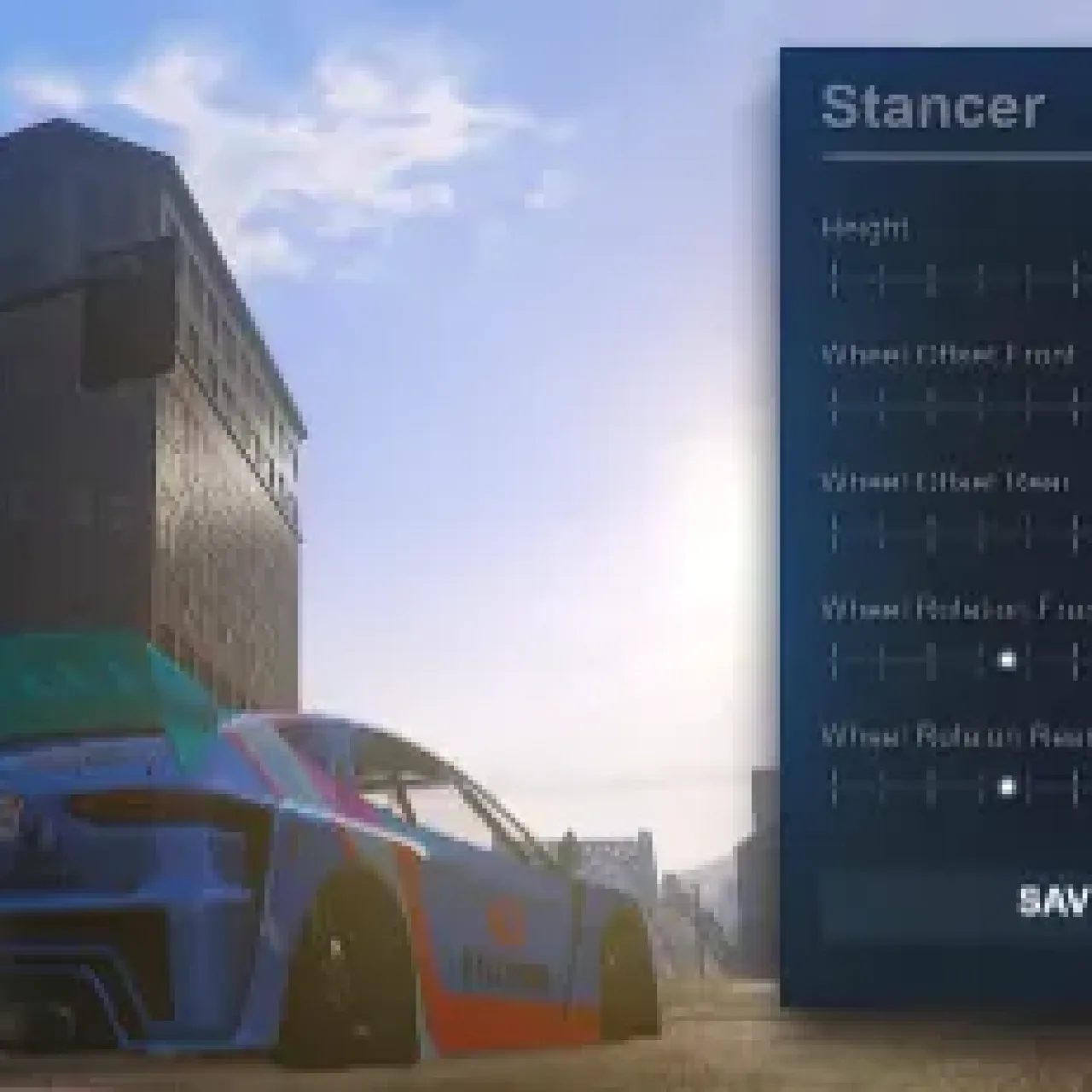 Vehicle tuning UI for stance and wheel adjustments using ESX Vehicle Kits Script