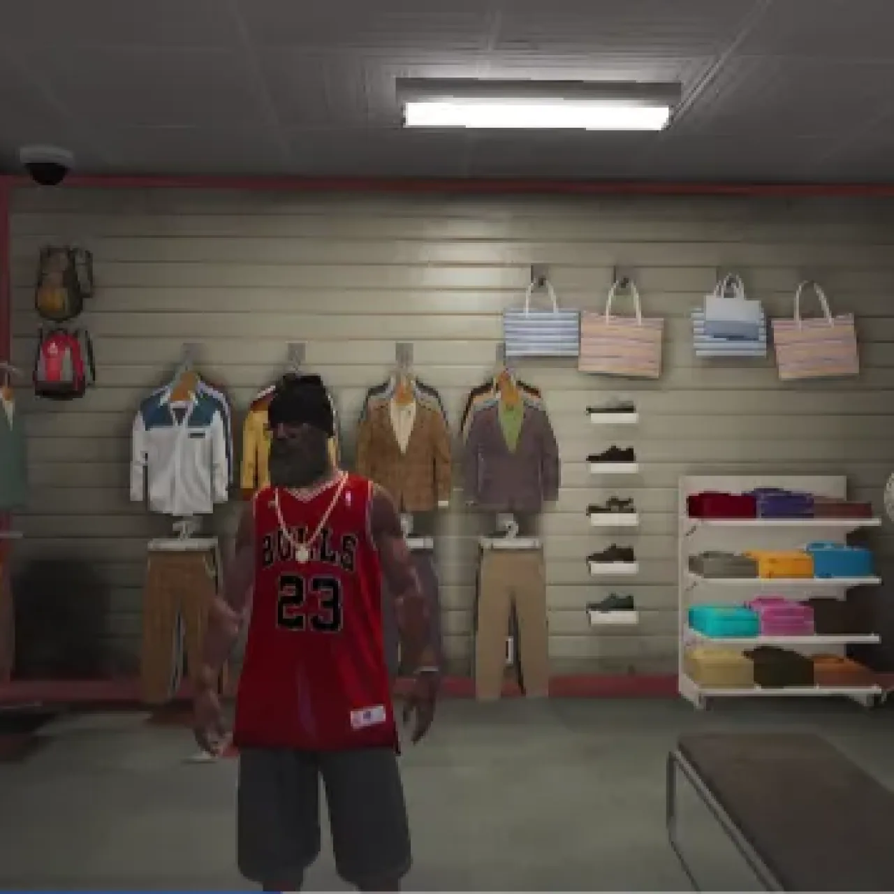 FiveM player customizing outfit in GTA V clothing store using ESX Outfits Script