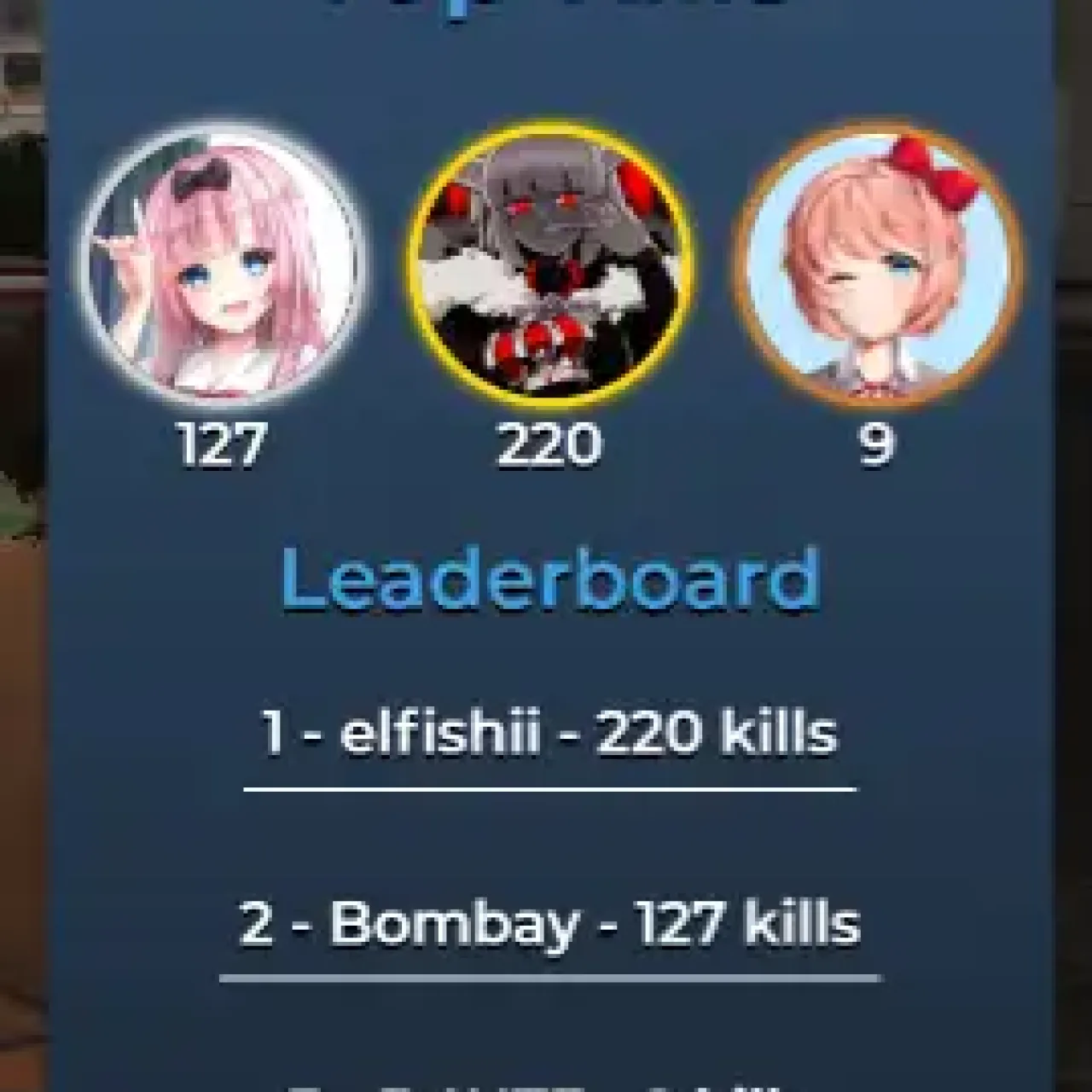 ESX top kills leaderboard showing player avatars and kill count rankings