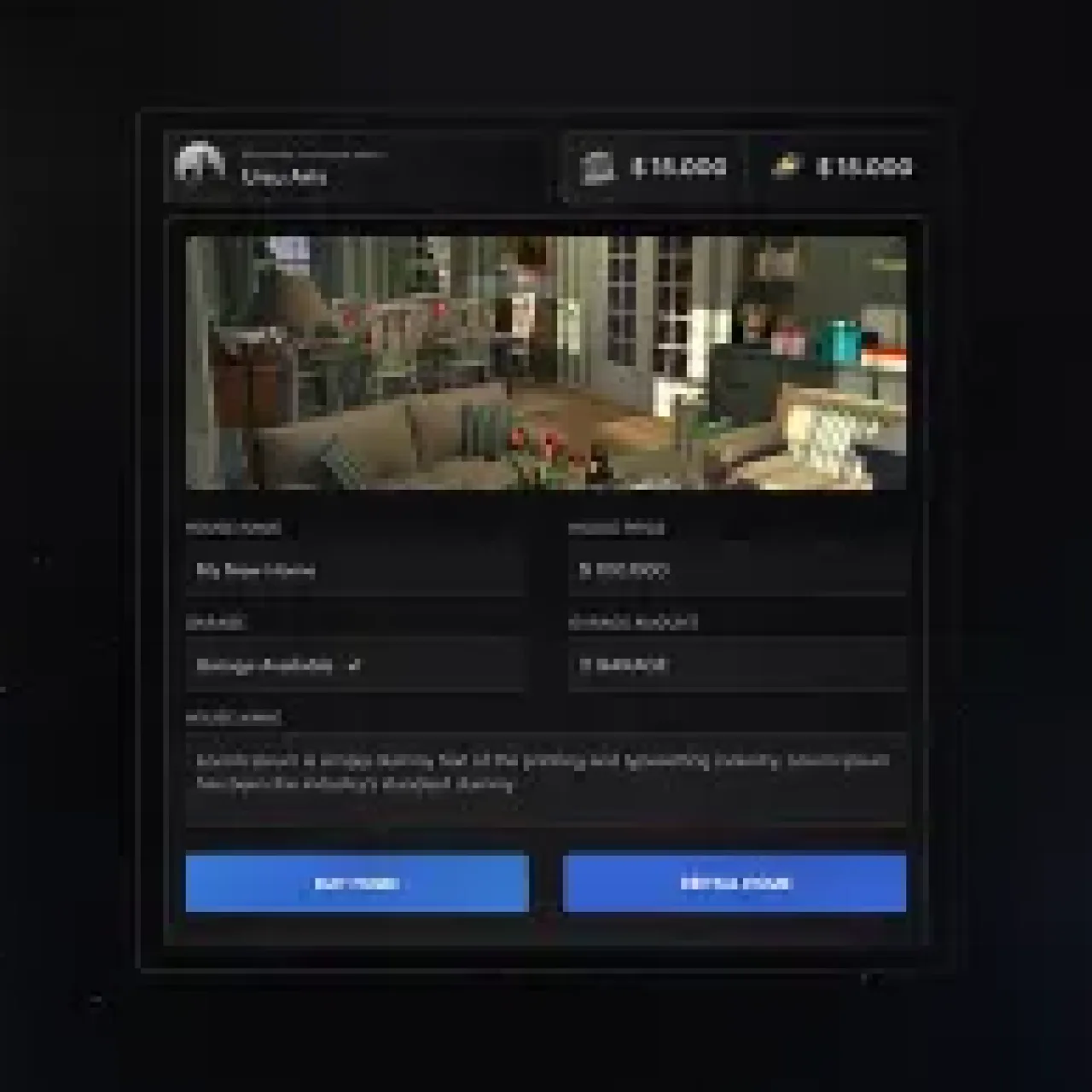 ESX advanced housing system with buy, sell, and interior preview features