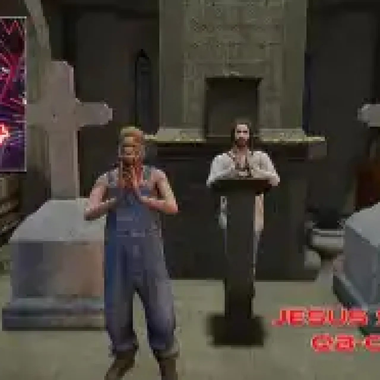 QBCore Jesus Script - FiveM Church Roleplay Scene with NPCs and Crosses