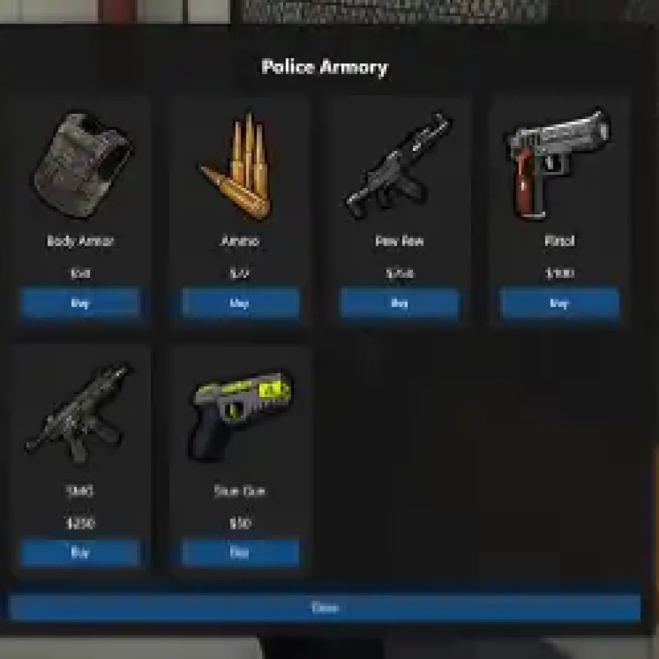 QBCore Police Armory UI for FiveM, offering a secure weapon and gear management system for law enforcement roleplay.