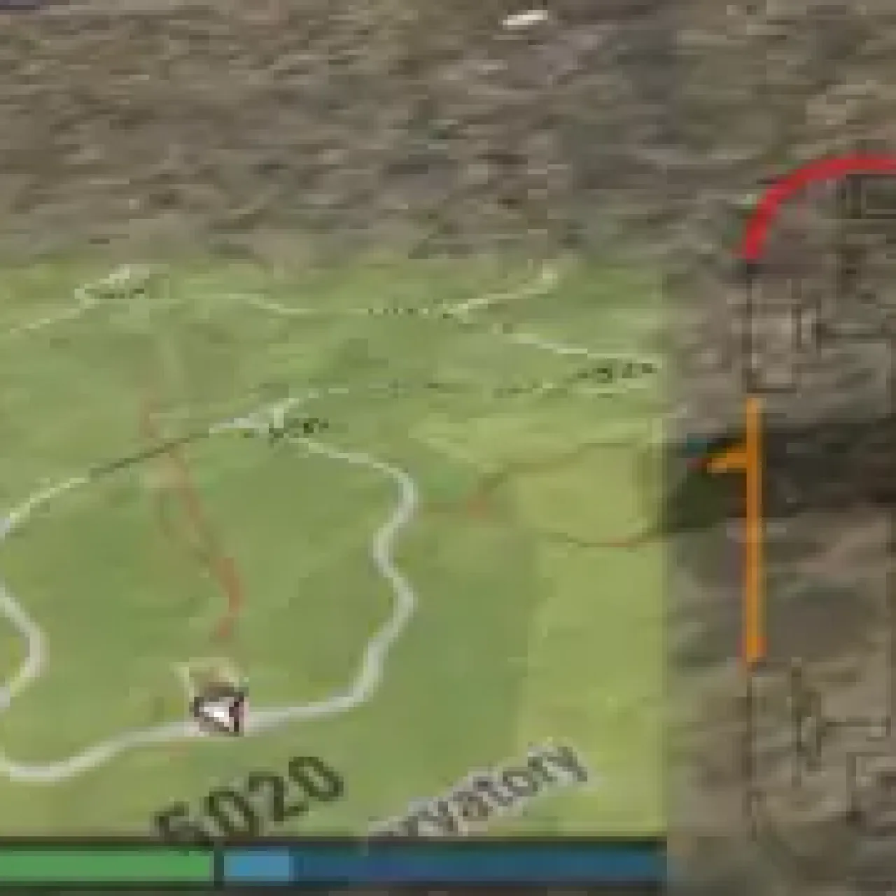 In-game GPS HUD with damage indicators for flight or vehicle simulation.