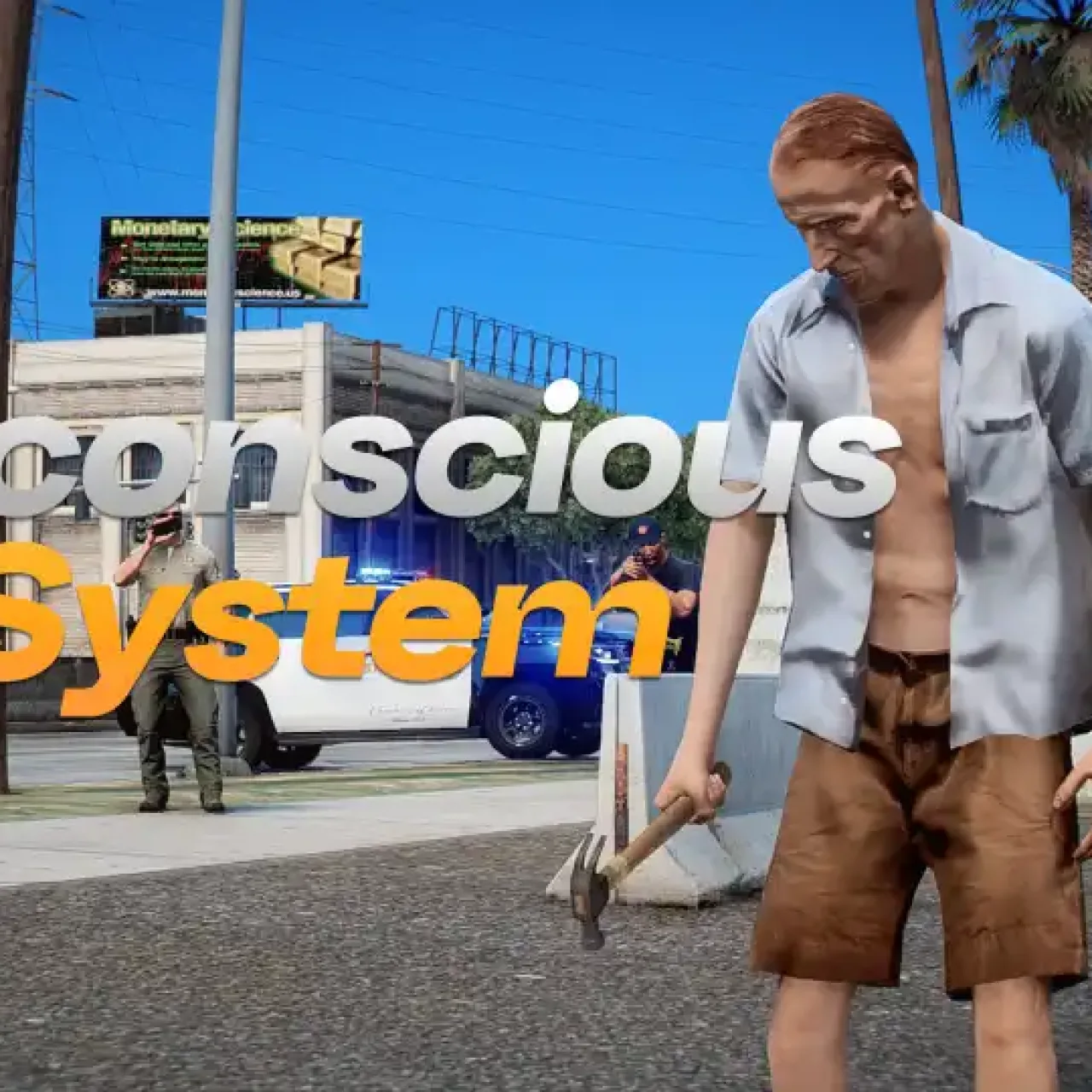 QBCore Unconscious System for FiveM, showcasing a knocked-out character with police intervention.